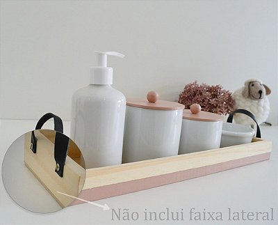 Kit Higiene Porcelana Bebê Bandeja Pinus Faixa C/alça Decoração