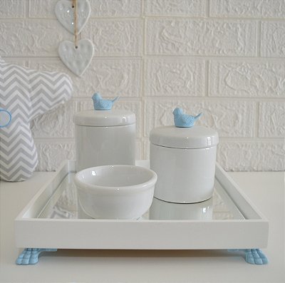 Kit Higiene Porcelana Bebê Bandeja Maternidade Pássaro