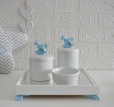 Kit Higiene Porcelana Bebê Bandeja Maternidade Cavalo