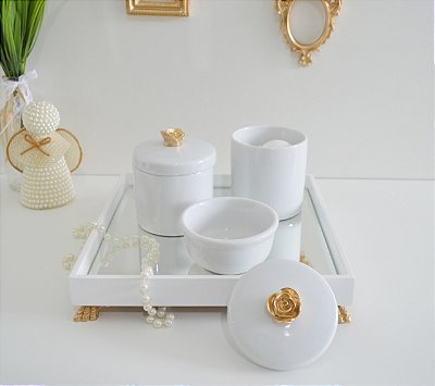 Kit Higiene Porcelana Bebê Bandeja Maternidade Flor