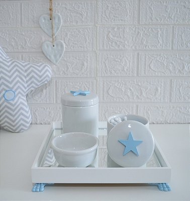Kit Higiene Porcelana Bebê Bandeja Maternidade Estrela