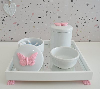 Kit Higiene Porcelana Bebê Bandeja Maternidade Borboleta
