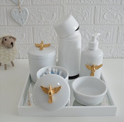 Kit Higiene Porcelana Bebê Térmica Bandeja Banho Divino