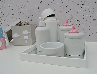 Kit Higiene Porcelana Bebê Térmica Bandeja Provençal