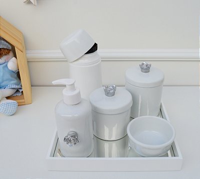 Kit Higiene Porcelana Bebê Térmica Bandeja Banho Flor