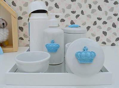 Kit Higiene Porcelana Bebê Térmica Bandeja Banho Coroa