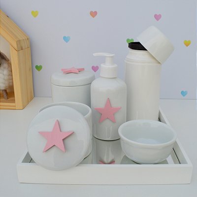 Kit Higiene Porcelana Bebê Térmica Bandeja Estrela