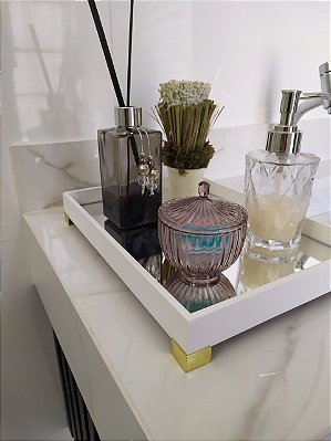 Bandeja Branca Luxo Bancada Lavabo Multiuso B086 Dourado