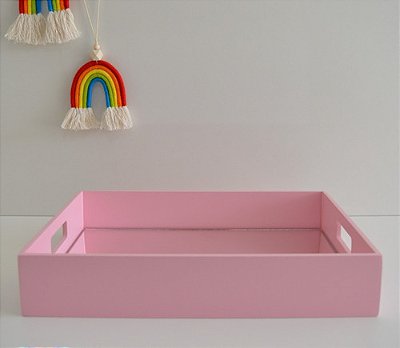 Bandeja Decoração Espelho Festa Café Taças Bancada B095 Rosa