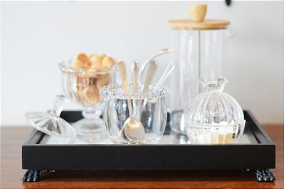 Bandeja Madeira G Espelho Decoração Escritório B096 Preto