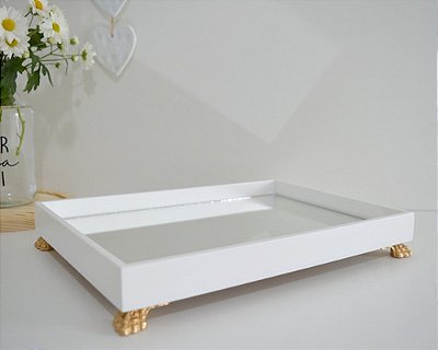Bandeja Madeira G Espelho Decoração Escritório B096 Dourado