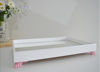 Bandeja Madeira G Espelho Decoração Escritório B096 Rosa