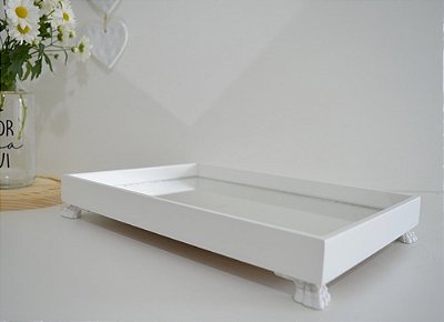 Bandeja Madeira G Espelho Decoração Escritório B096 Branco