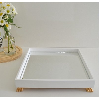 Bandeja Multiuso Bebê MDF P Espelho Resina Decoração B097 - Dourado