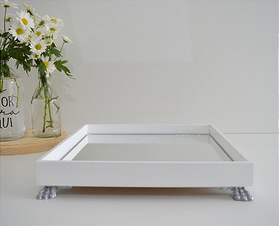 Bandeja Multiuso Bebê MDF P Espelho Resina Decoração B097 - Prata