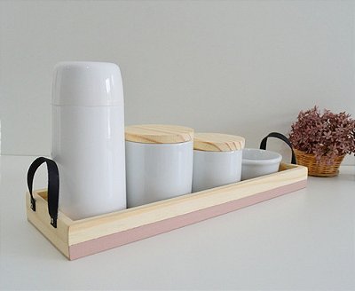 Kit Higiene Porcelana Bebê Pinus Faixa Colorida C/alça Preta