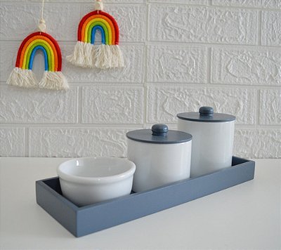 Kit Higiene Bebê Porcelana Tampa Bandeja Mdf Royal Bancada