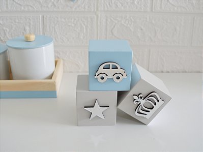 Kit 3 Cubos Bebê Quarto Espelho Personalizado Decoração Prata