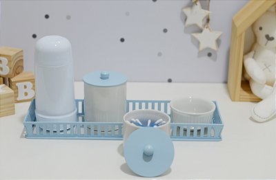 Kit Higiene Bebê Moderno Porcelana Quarto Térmica Banho - Azul