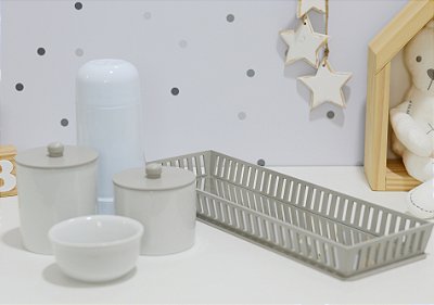 Kit Higiene Bebê Moderno Porcelana Quarto Térmica Banho - Cinza