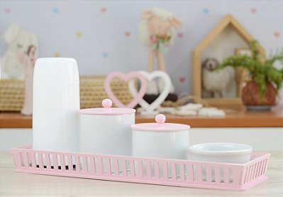 Kit Higiene Bebê Moderno Porcelana Quarto Térmica Banho - Rosa