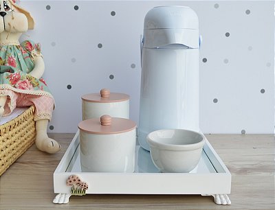 Kit Higiene Porcelana Bebê Maternidade Cogumelo Rosa Bancada