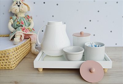 Kit Higiene Porcelana Bebê Bancada Maternidade Meninas Rosê Bebê Térmica