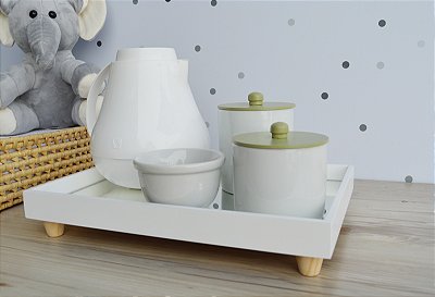Kit Higiene Porcelana Bebê Maternidade Bancada Pinus Unissex Safari Bebê Térmica