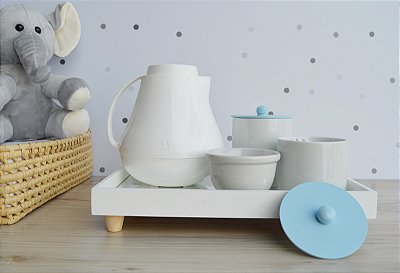 Kit Higiene Porcelana Bebê Bancada Maternidade Unissex Meninos Azul Bebê Térmica