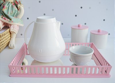 Kit Higiene Porcelanas Menina Rosa Bebê Térmica Quarto Maternidade Bancada