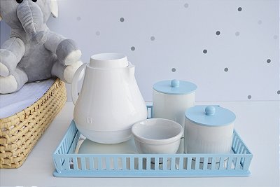 Kit Higiene Porcelanas Menino Azul Bebê Térmica Quarto Bancada Maternidade