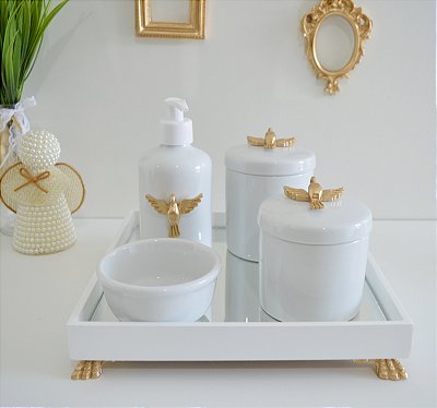 Kit Higiene Porcelana Bebê Banho Cuidado Quarto - Tema Divino