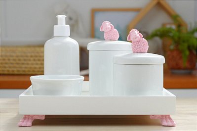 Kit Higiene Porcelana Bebê Banho Cuidado Quarto - Tema Ovelha