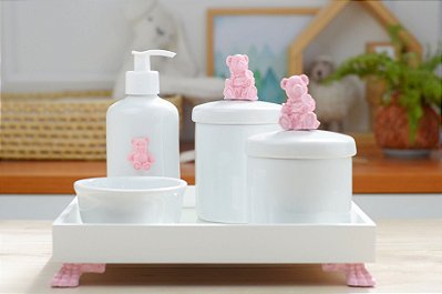 Kit Higiene Porcelana Bebê Banho Cuidado Quarto - Tema Ursa