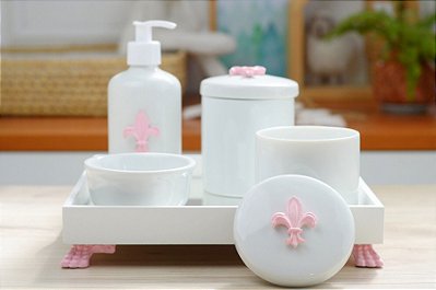 Kit Higiene Porcelana Bebê Banho Quarto - Tema Flor de Liz