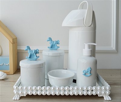 Kit Higiene Bebê Porcelana Pote Algodão Térmica Meninas Pérola