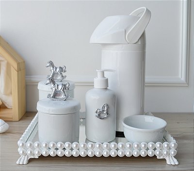 Kit Higiene Bebê Porcelana Pote Algodão Térmica Maternidade