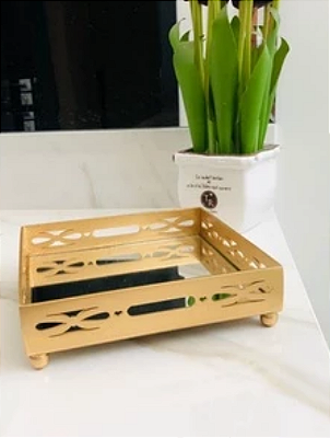 Bandeja Multiuso Lavabo Quadrada Closet Moderna - Dourada