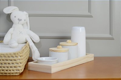 Kit Higiene Bebê Bandeja Retangular Porcelana Pinus Moderno