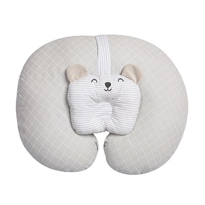 Almofada de Amamentação 100% Algodão Maternidade Bebê Ursinho Cinza Unissex