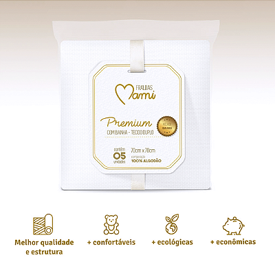 Kit 05 Fraldas 100% Algodão Premium Com Tecido Duplo Bainha Bebê Maternidade
