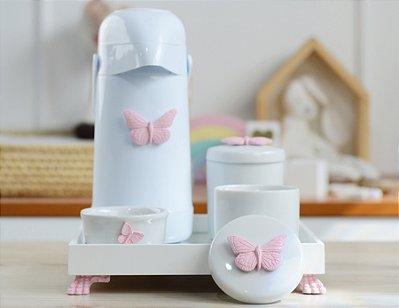 Kit Higiene Porcelana Bebê Maternidade Meninas Decoração Bancada - Garrafa Térmica