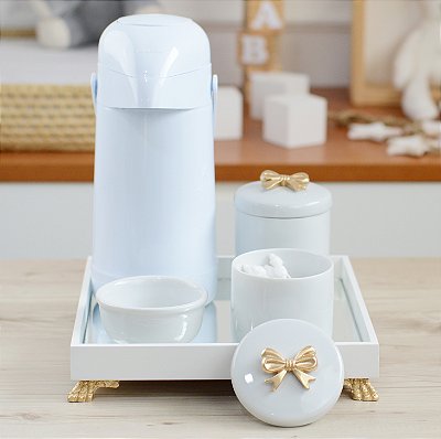 Kit Higiene Porcelana Bebê Maternidade Meninas Meninos Temas Garrafa Térmica - Dourado
