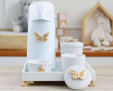 Kit Higiene Porcelana Bebê Maternidade Borboletas Meninas Jardim