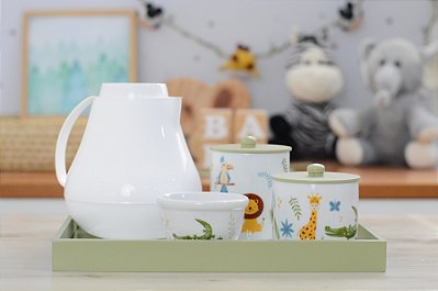 Kit Higiene Porcelana Bebê Maternidade Safari Leão Pinus Montessoraino Bancada Meninos
