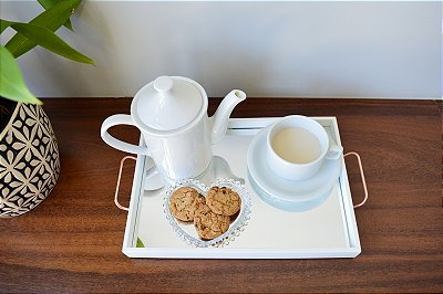 Bandeja Branca Decoração Bancada Café Luxo Home B220 Rose