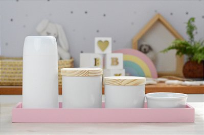 Kit Higiene Porcelana Bebê Maternidade Decoração Quarto Infantil Rosa
