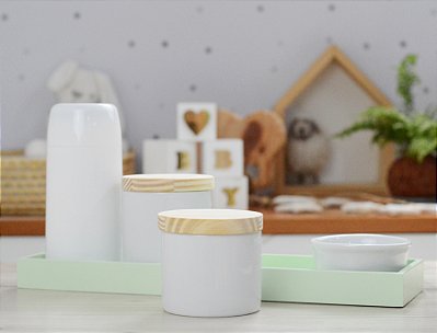 Kit Higiene Porcelana Bebê Maternidade Decoração Quarto Infantil Verde