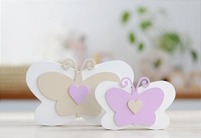 Kit 02 Borboletas Infantil Lilas Quarto Meninas Aplique Prateleira Bancada Jardim