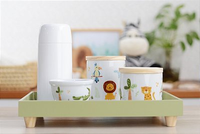 Kit Higiene Porcelana Bebê Maternidade Safari Infantil Leão